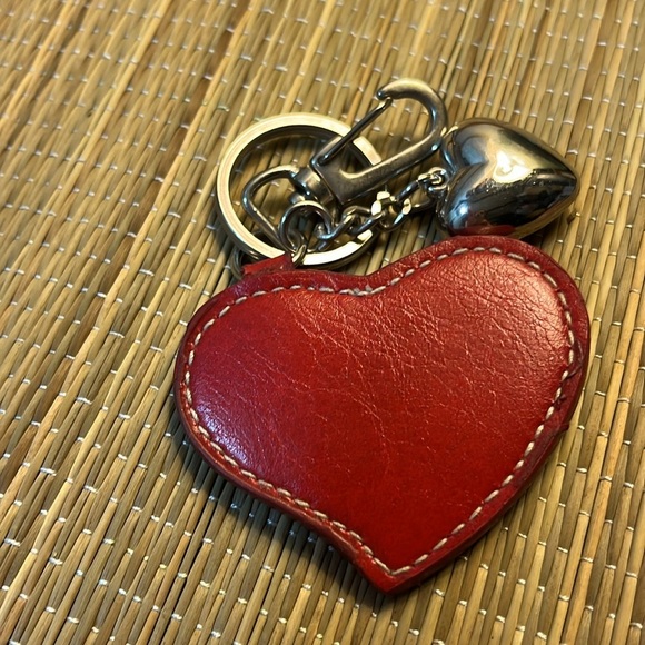 Leather and Chrome Heart-Shaped Pink and Red Keychain Purse Charm - Picture 4 of 7